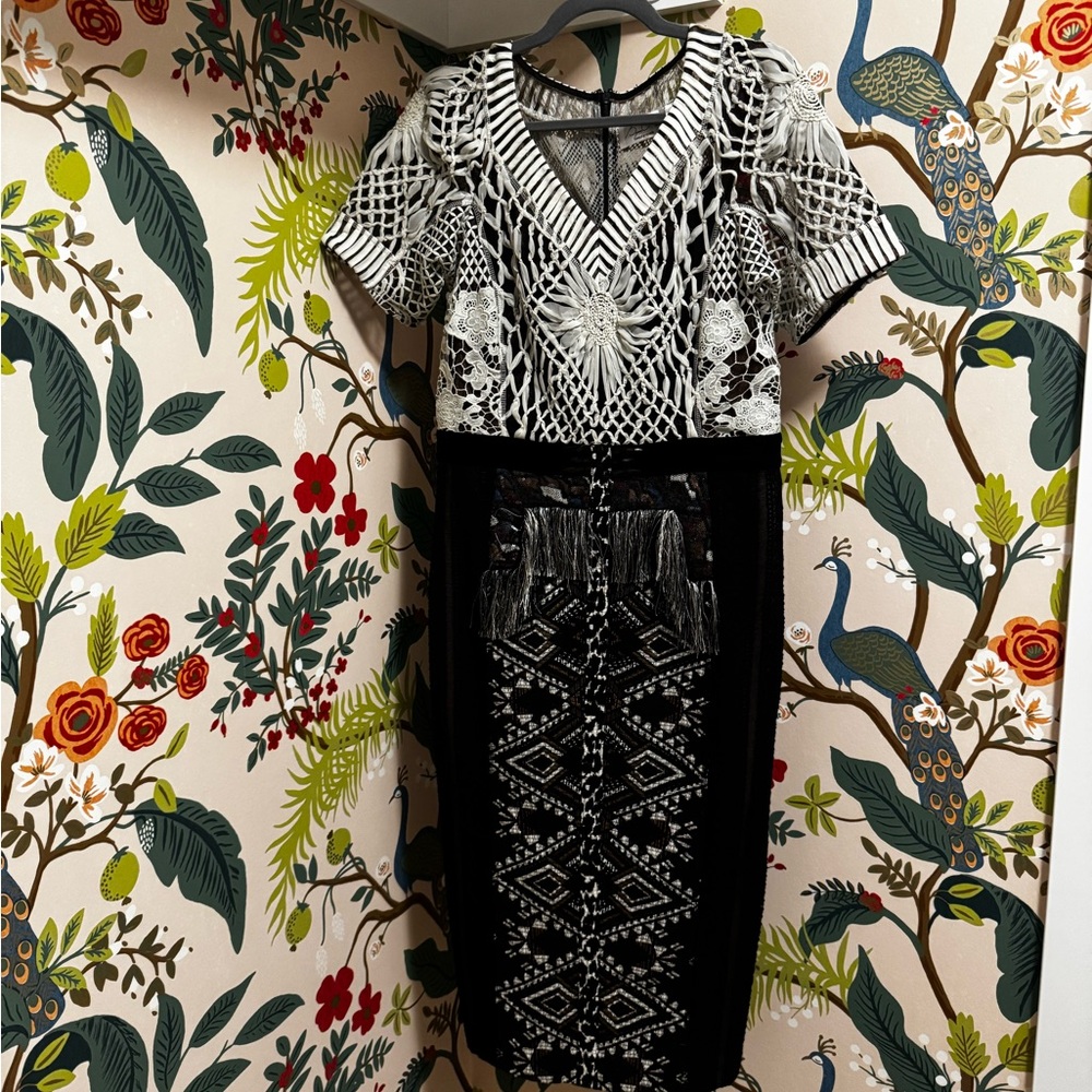 Byron Lars Black and White Geometric Midi Dress